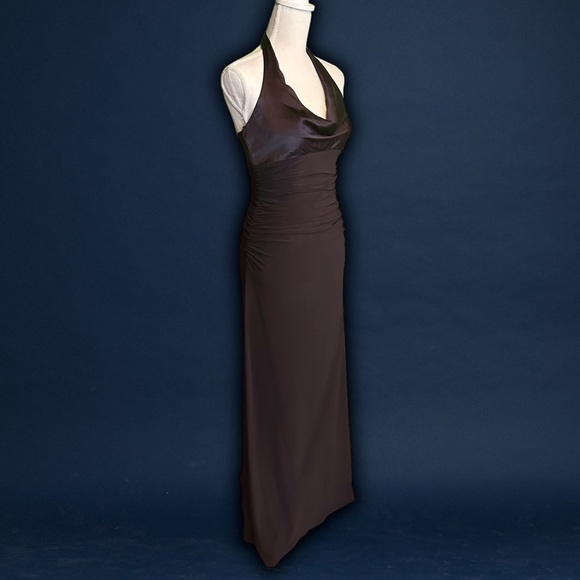 NWT Laundry By Shelli Segal Black Silk Ruched Bodice Halterneck Gown Size 4P - Picture 12 of 15